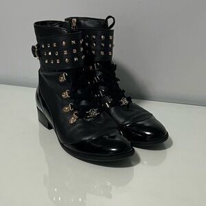 Kazar Studded Black Leather Combat Boots